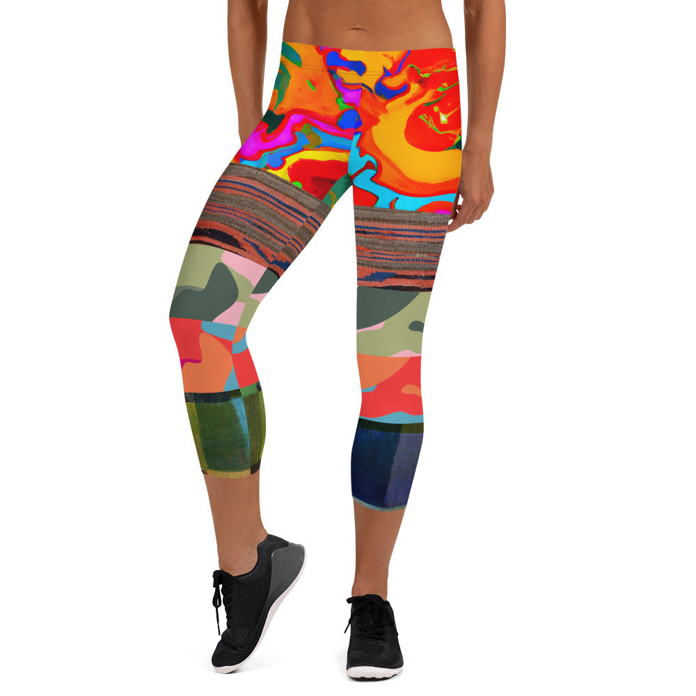 Leggings capri de camuflaje a rayas florales de Brother Man sobrenatural