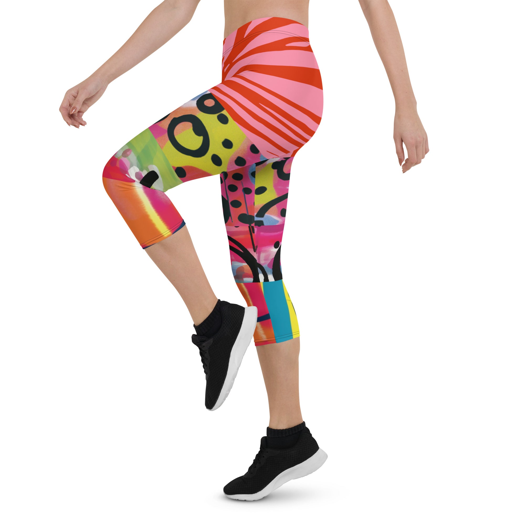 Space Girl in Pink Abstract Capri Leggings