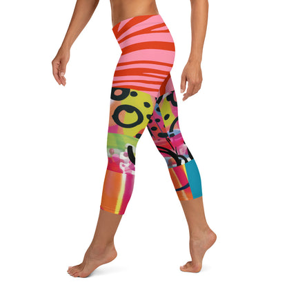 Space Girl in Pink Abstract Capri Leggings