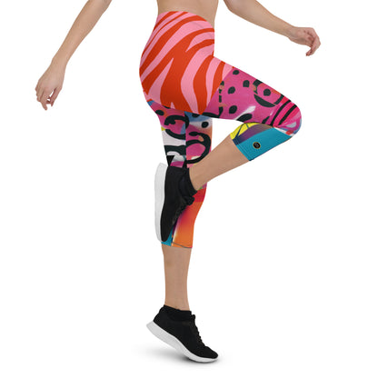 Space Girl in Pink Abstract Capri Leggings