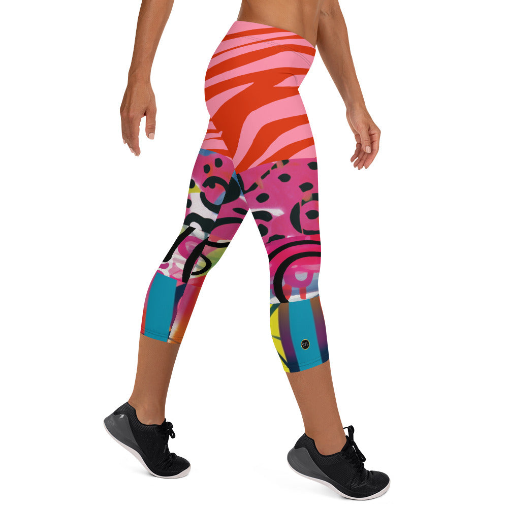 Space Girl in Pink Abstract Capri Leggings