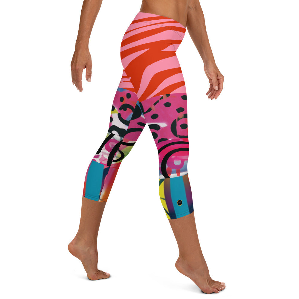 Space Girl in Pink Abstract Capri Leggings