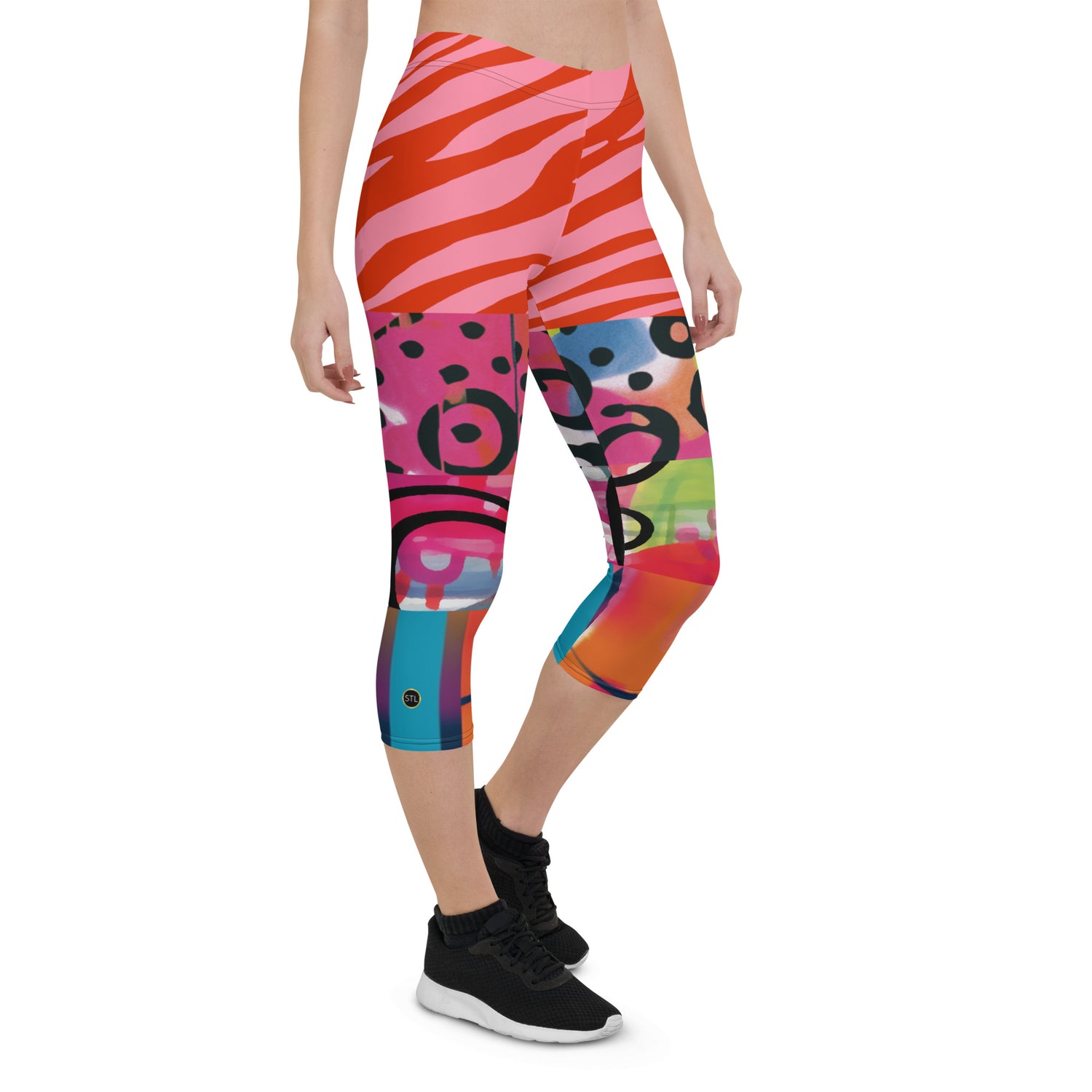 Space Girl in Pink Abstract Capri Leggings