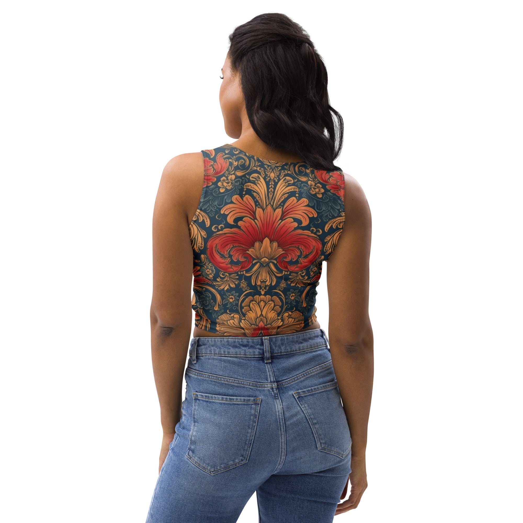 Black Mary Floral Paisley Crop Tank Top