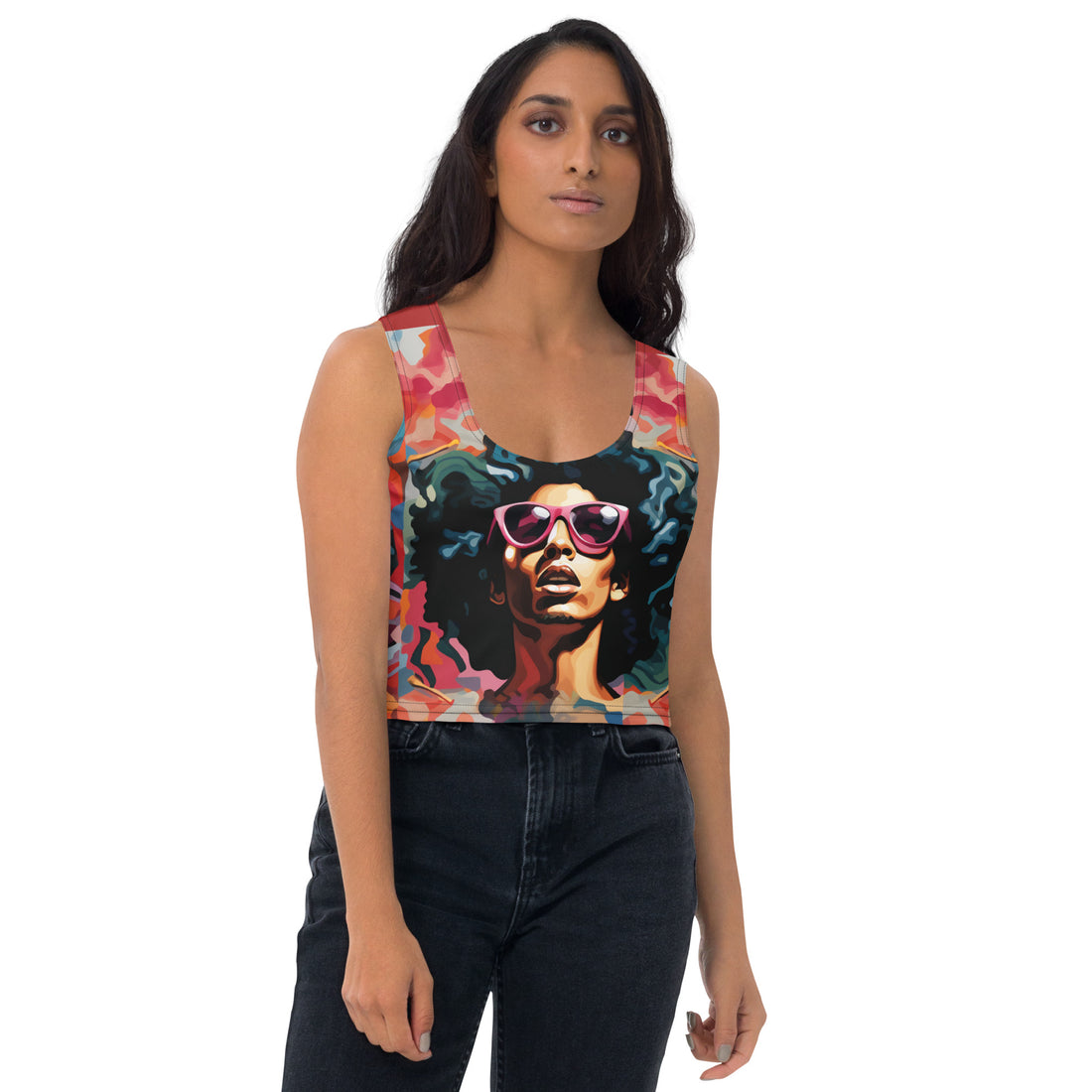 Black Jesus Hidden Butterfly Patchwork Crop Tank Top