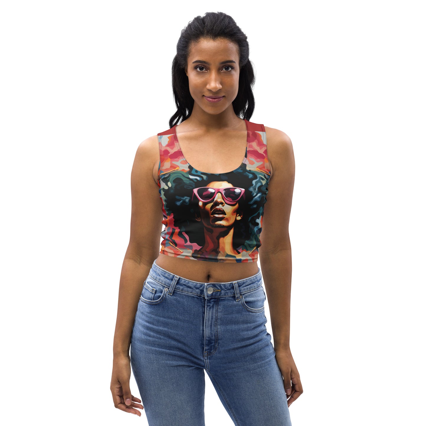 Black Jesus Hidden Butterfly Patchwork Crop Tank Top
