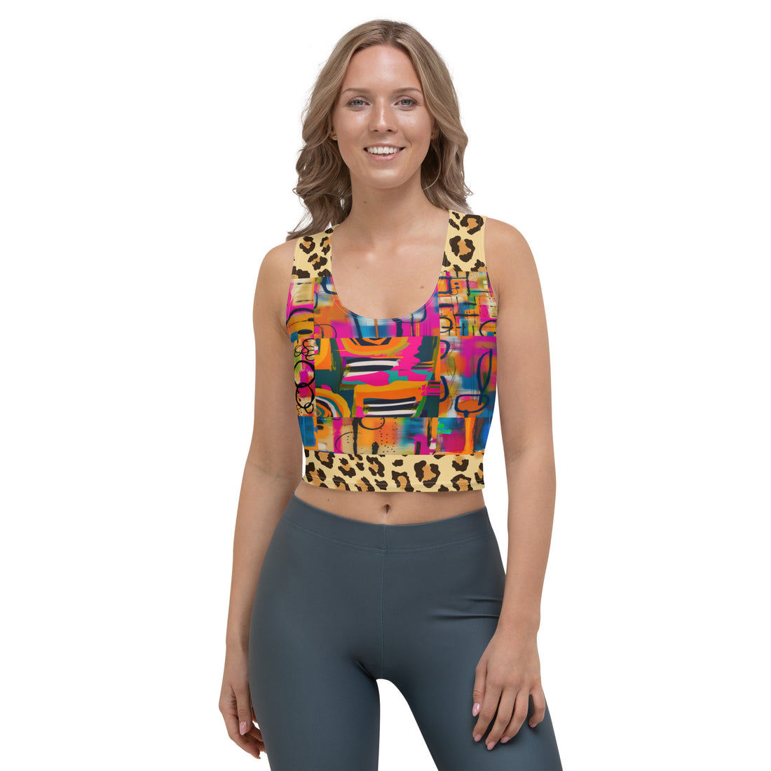 You Got Me Abstract Leopard Graffiti Crop Tank Top