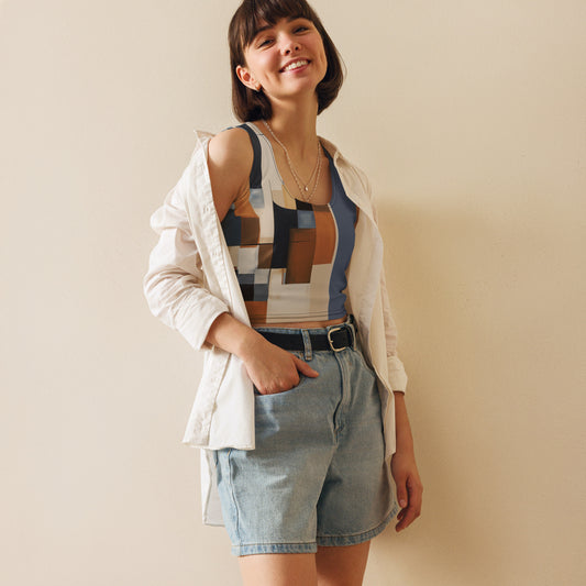 Desert Dune in Blue Abstract Colorblock Crop Tank Top