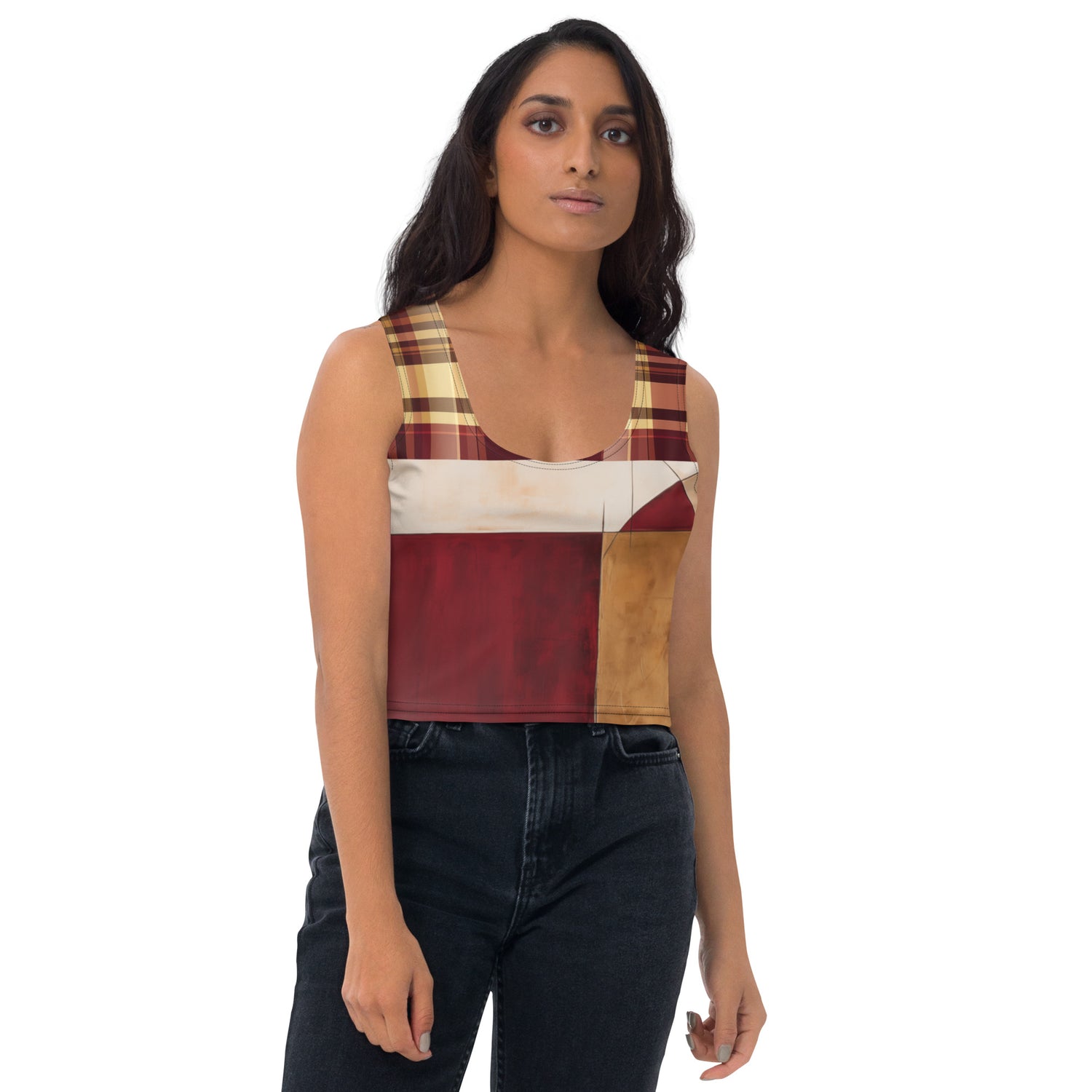 Ruby Slippers Abstract Colorblock Crop Tank Top