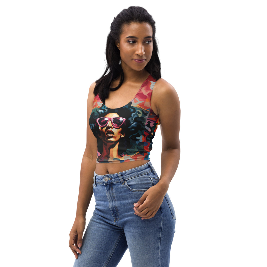 Black Jesus Hidden Butterfly Patchwork Crop Tank Top