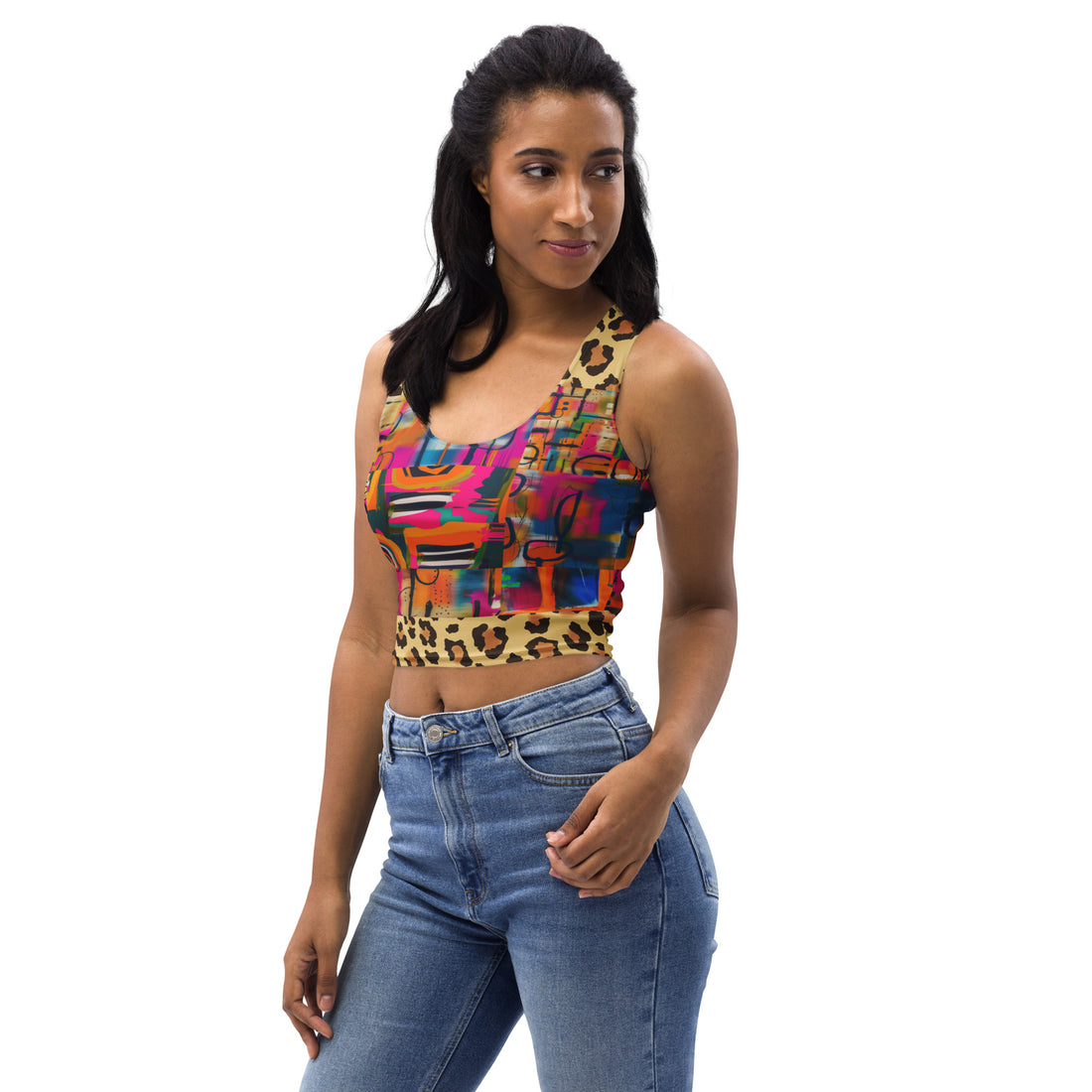 You Got Me Abstract Leopard Graffiti Crop Tank Top