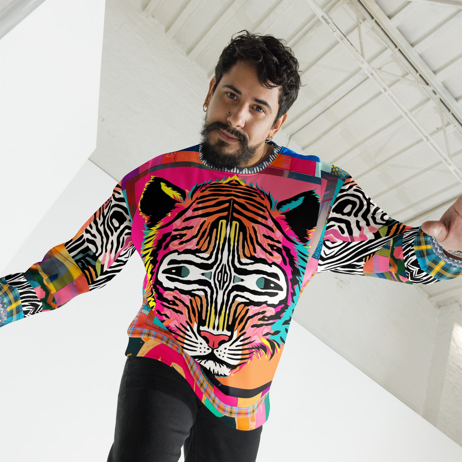 Tiger in Colorful Carnivale Eco-Poly Summer Weight Unisex Sweatshirt