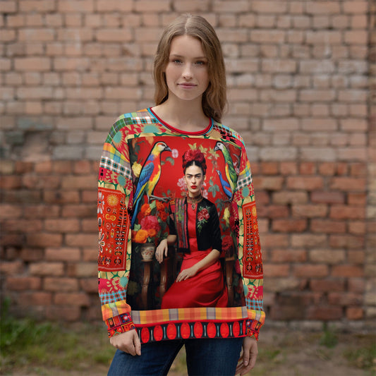 [Frida Kahlo Inspired] Woman in Exotic Bird Floral Eco-Poly Unisex Sweatshirt