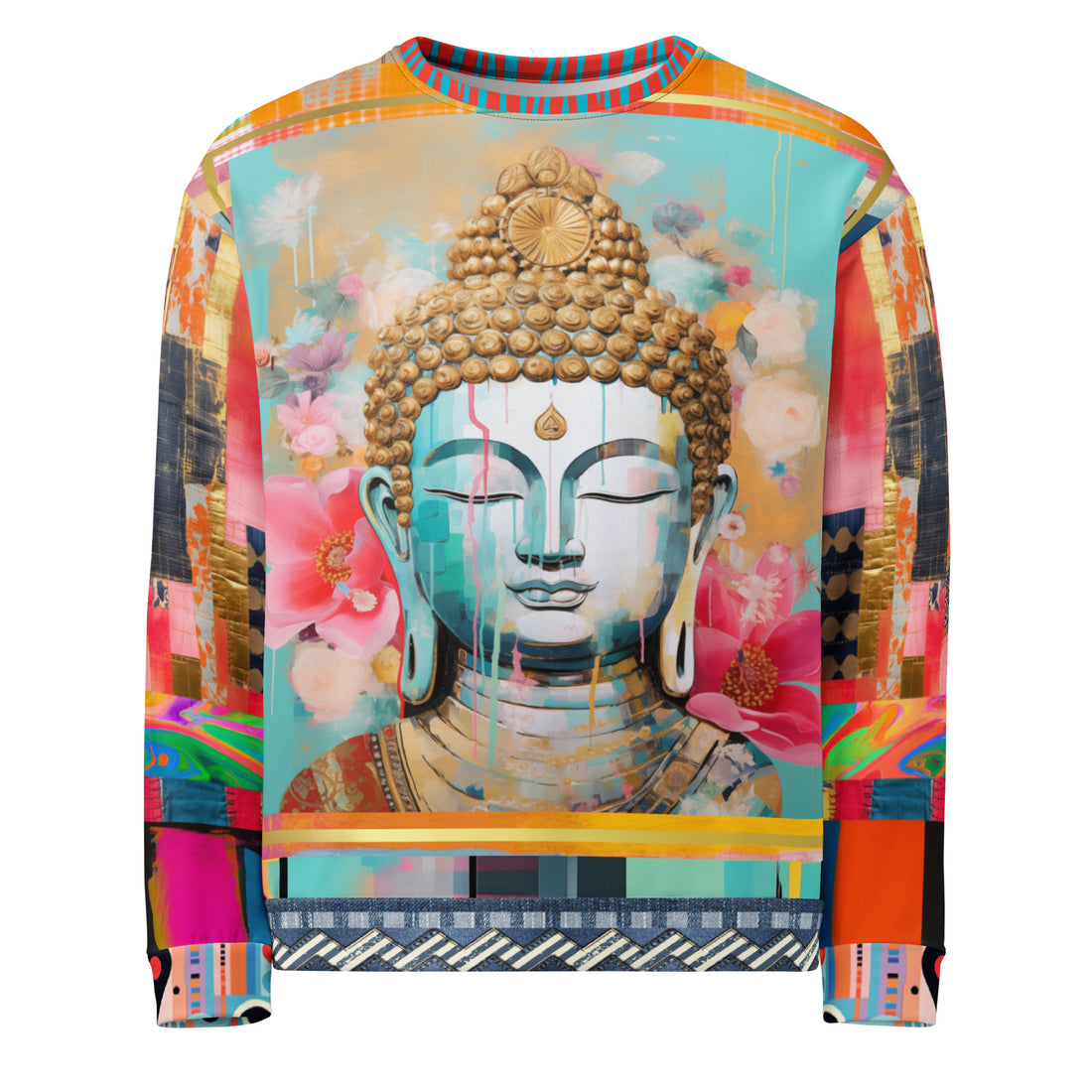 Serene Buddha in Pastel Patchwork Print Eco-Poly Unisex Sweatshirt