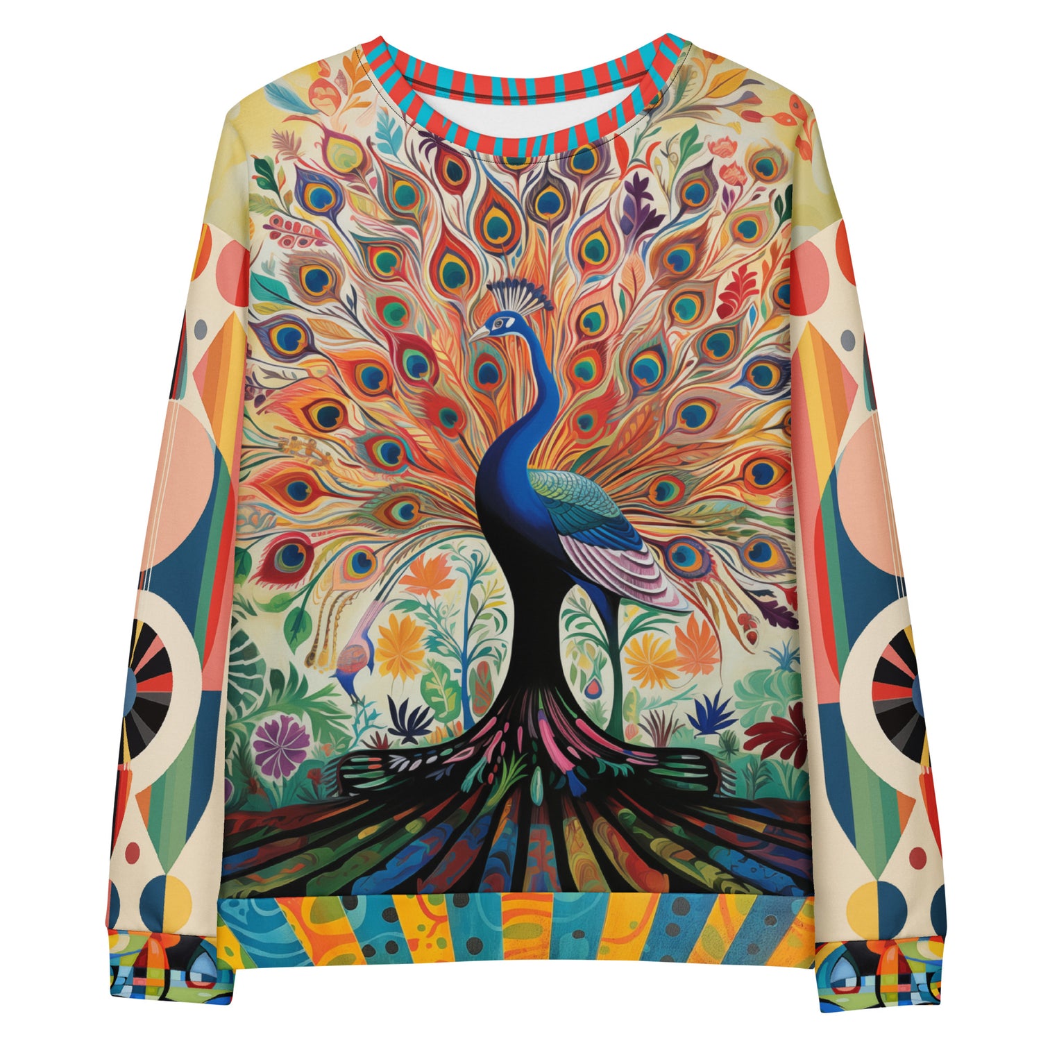 Rainbow Peacock in Jubilee Eco-Poly Summer Weight Unisex Sweatshirt