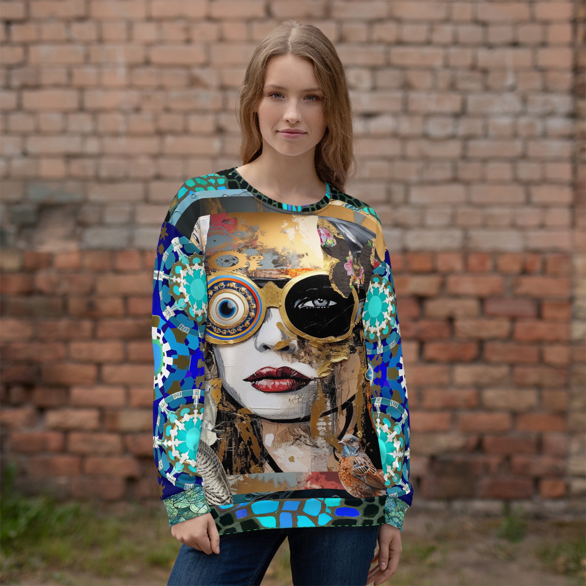 Steampunk Girl in Abstract Summer Weight Eco-Poly Unisex Sweatshirt