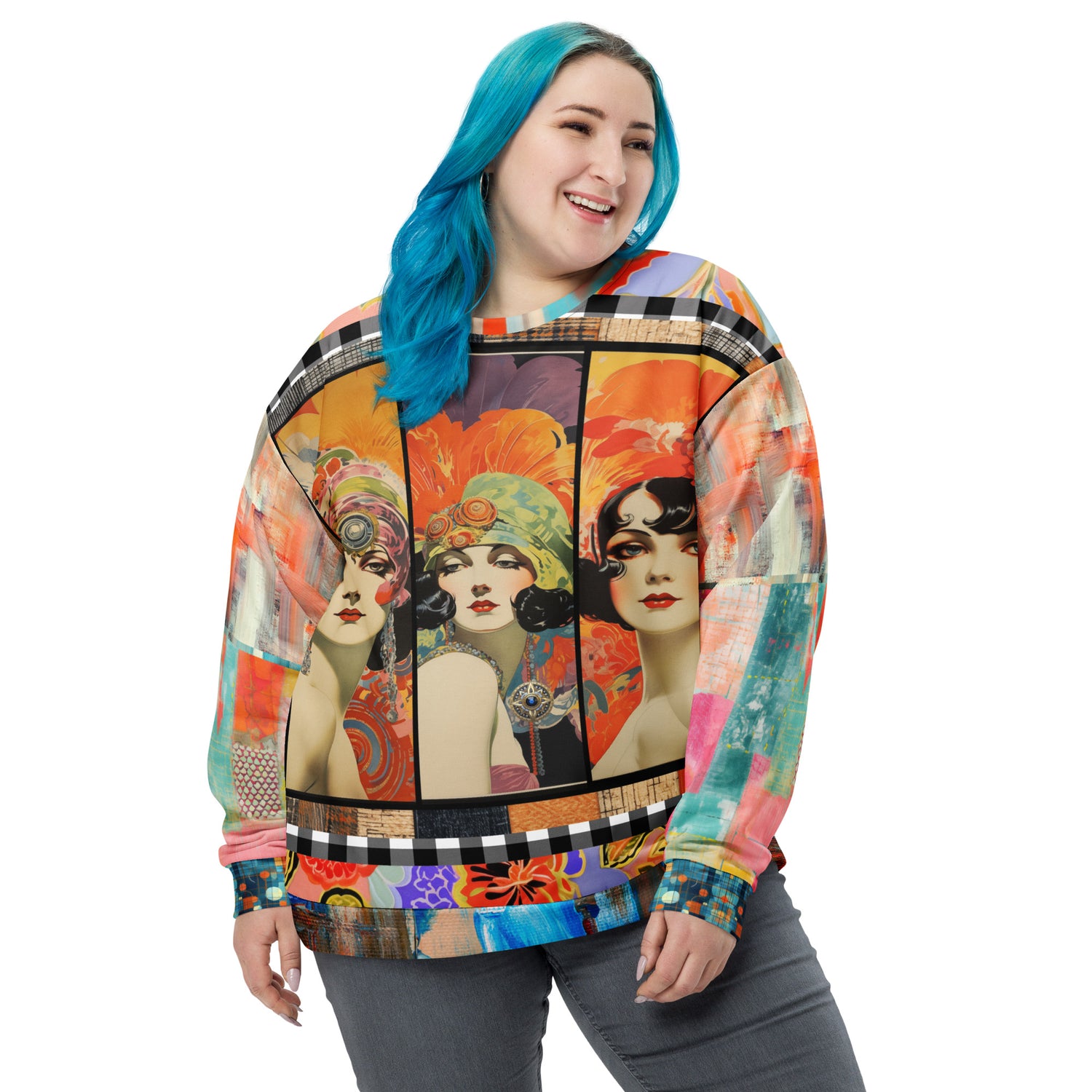 Flapper Girl in Triplicate Eco-Poly Summer Weight Unisex Sweatshirt