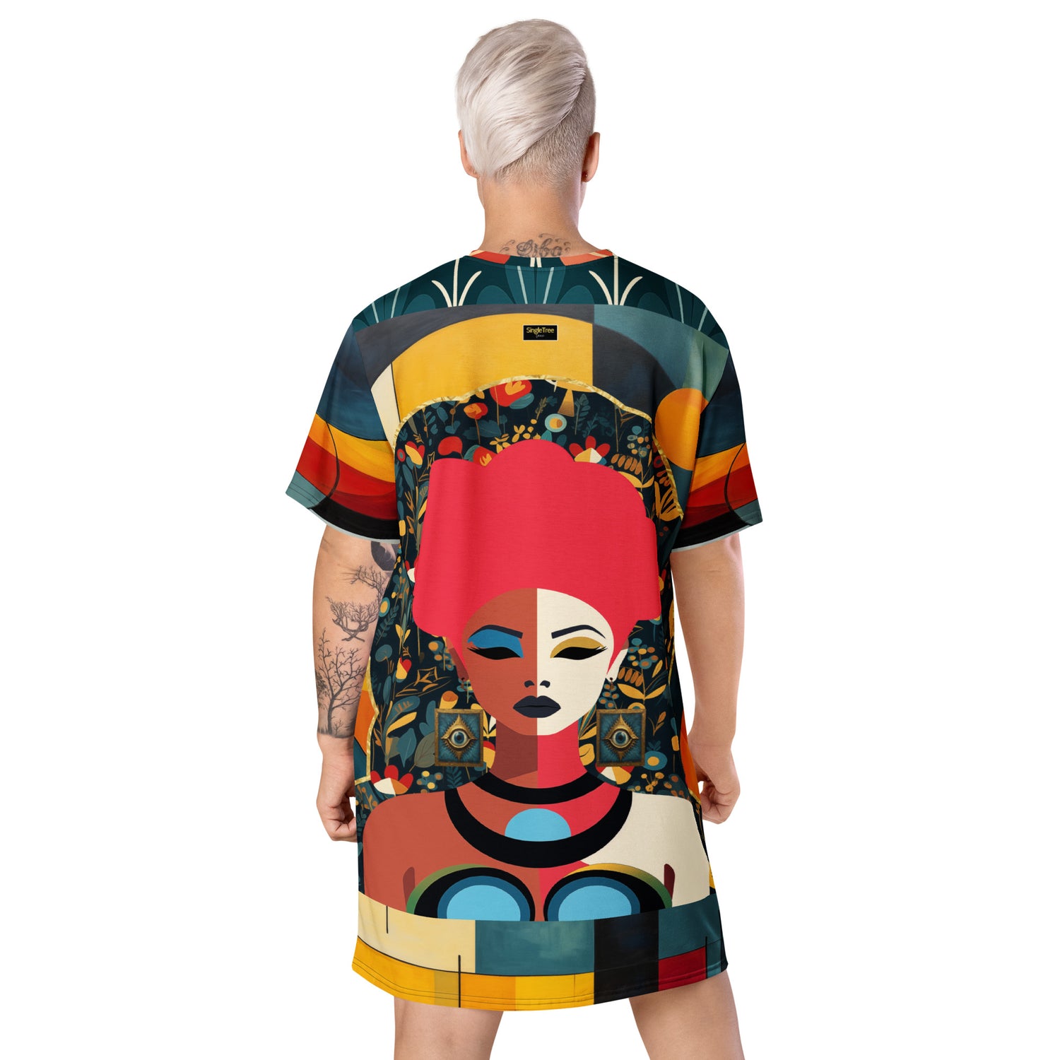 Mixed Girl Cubist Drawing T-shirt dress