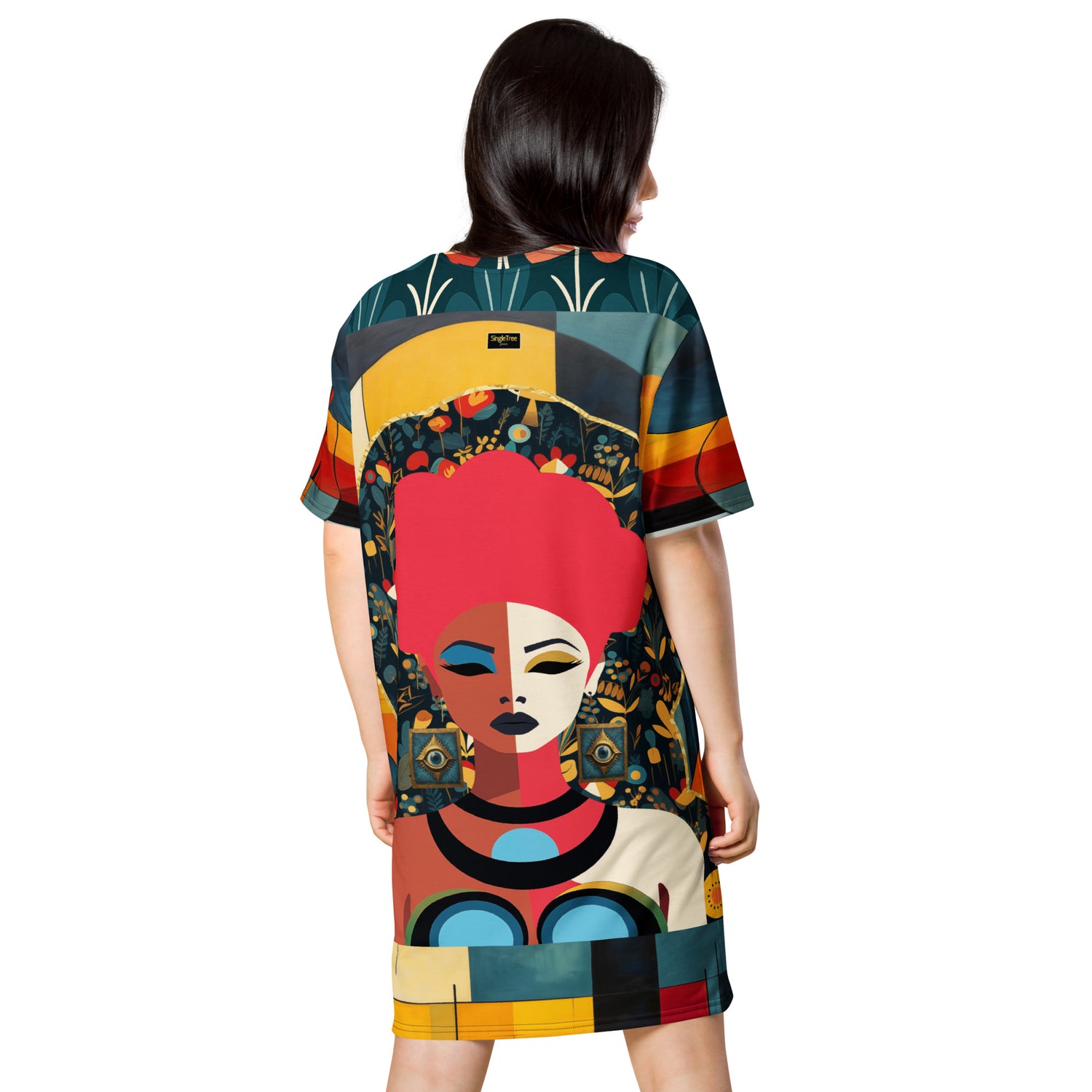 Mixed Girl Cubist Drawing T-shirt dress