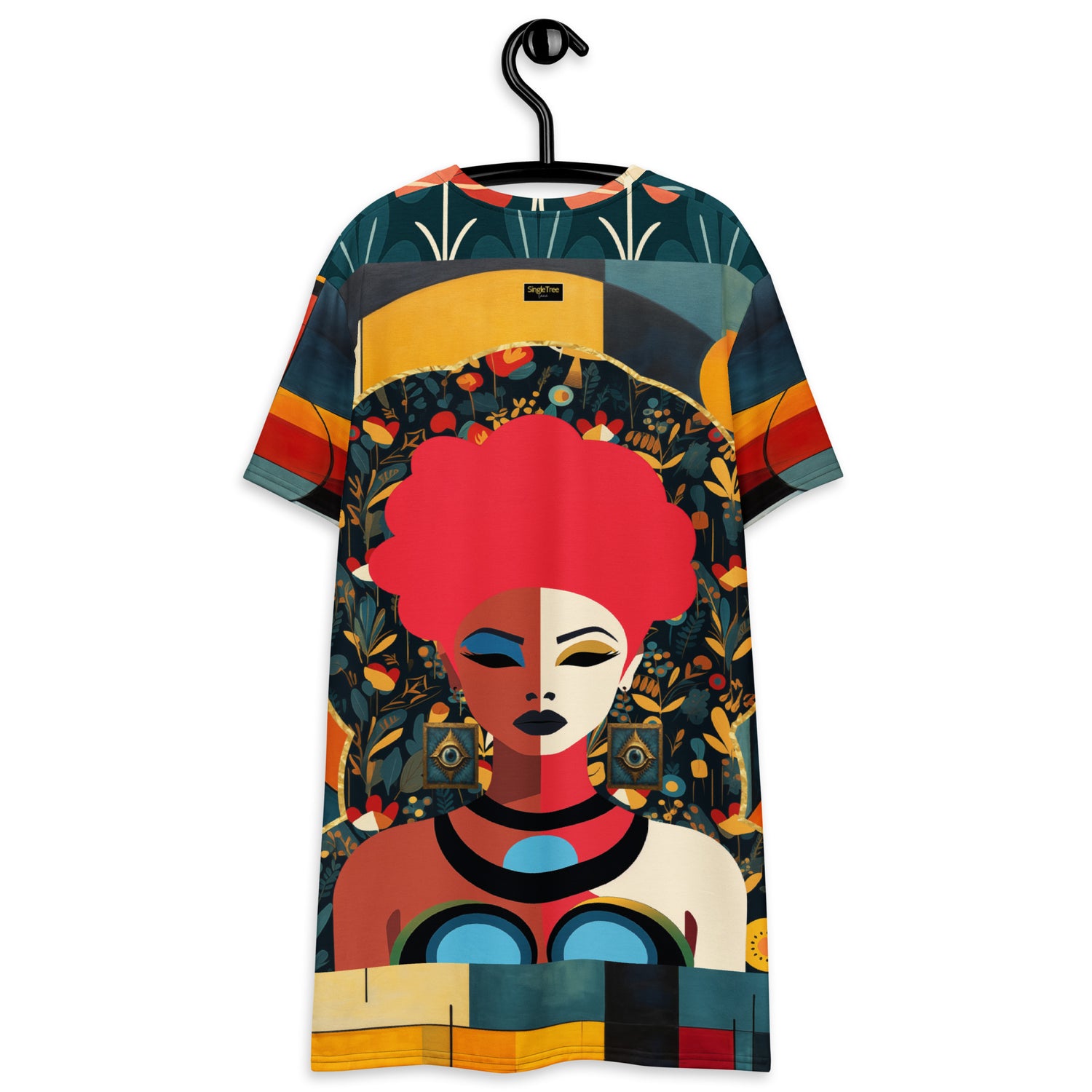 Mixed Girl Cubist Drawing T-shirt dress