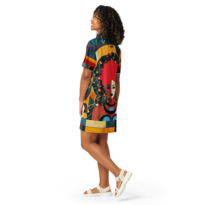 Mixed Girl Cubist Drawing T-shirt dress