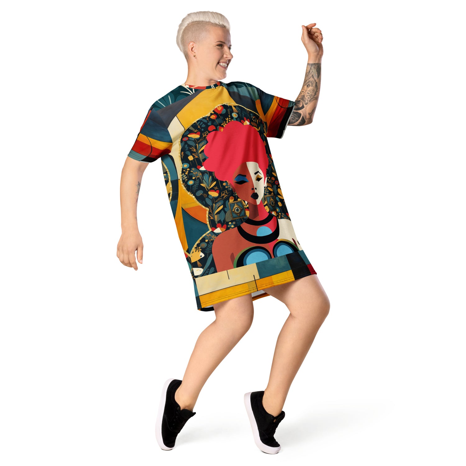 Mixed Girl Cubist Drawing T-shirt dress