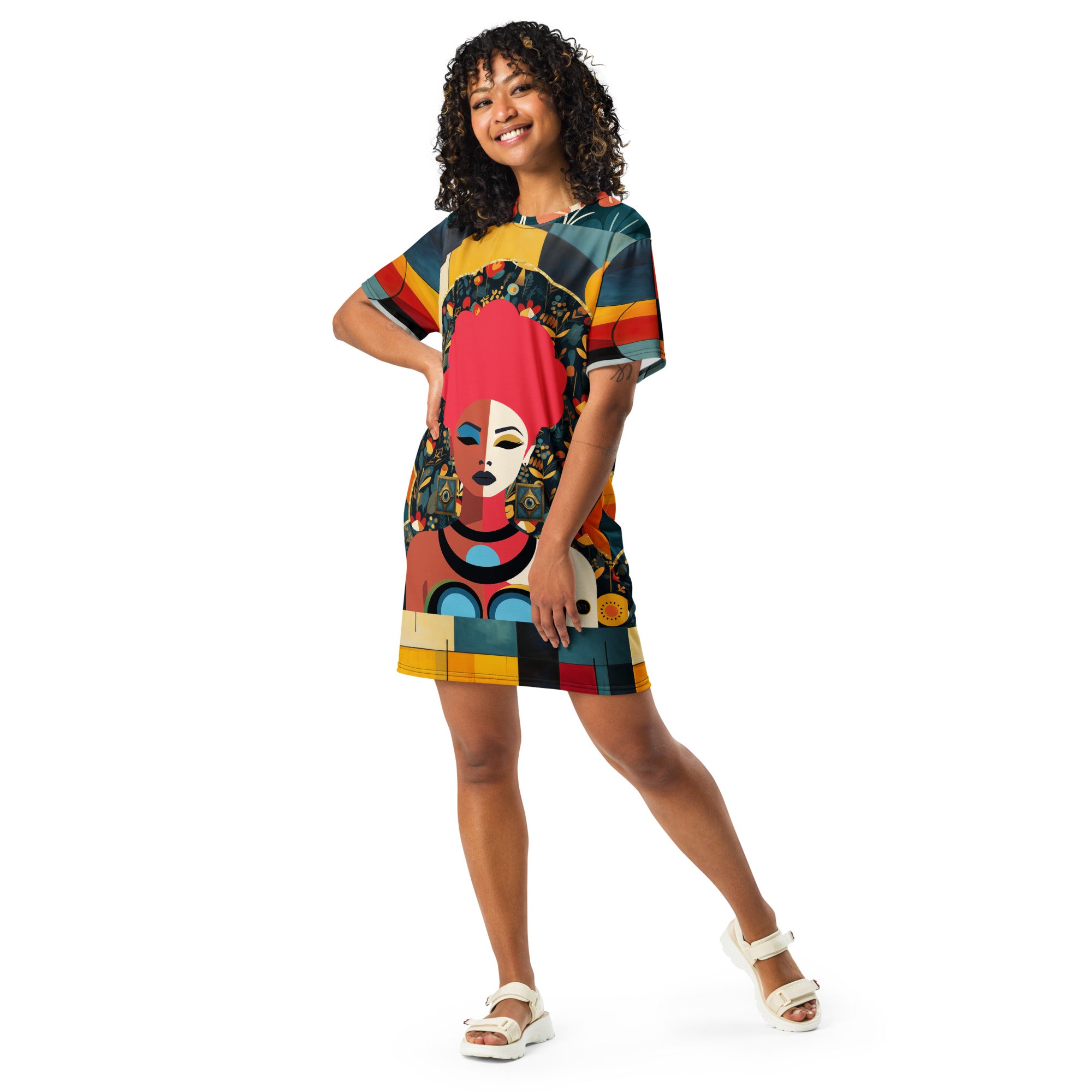 Mixed Girl Cubist Drawing T-shirt dress