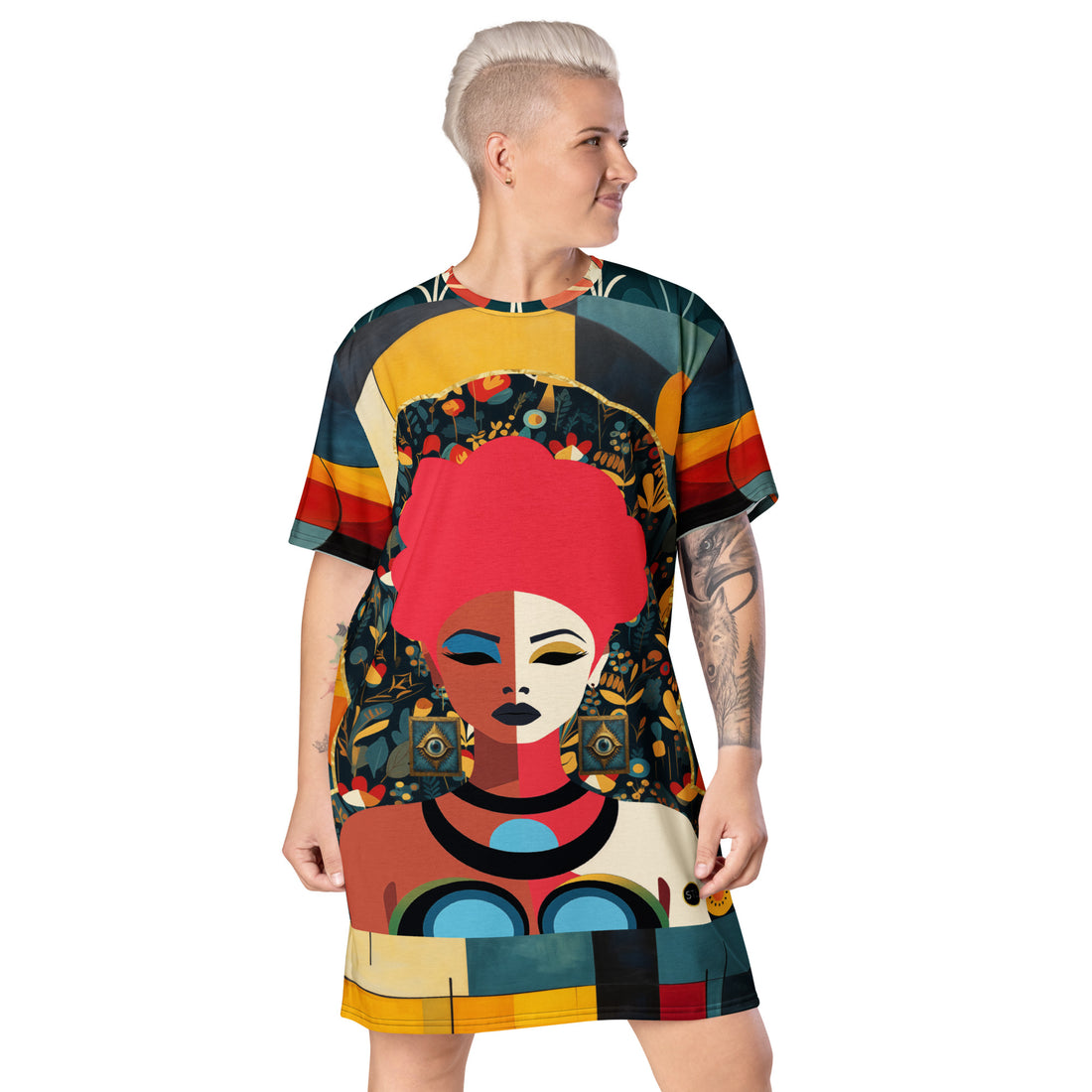 Mixed Girl Cubist Drawing T-shirt dress