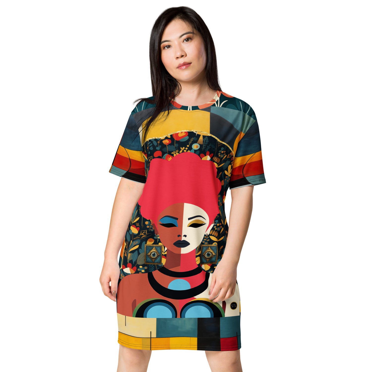 Mixed Girl Cubist Drawing T-shirt dress