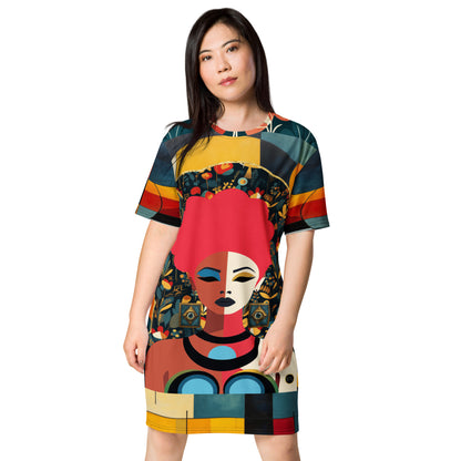 Mixed Girl Cubist Drawing T-shirt dress