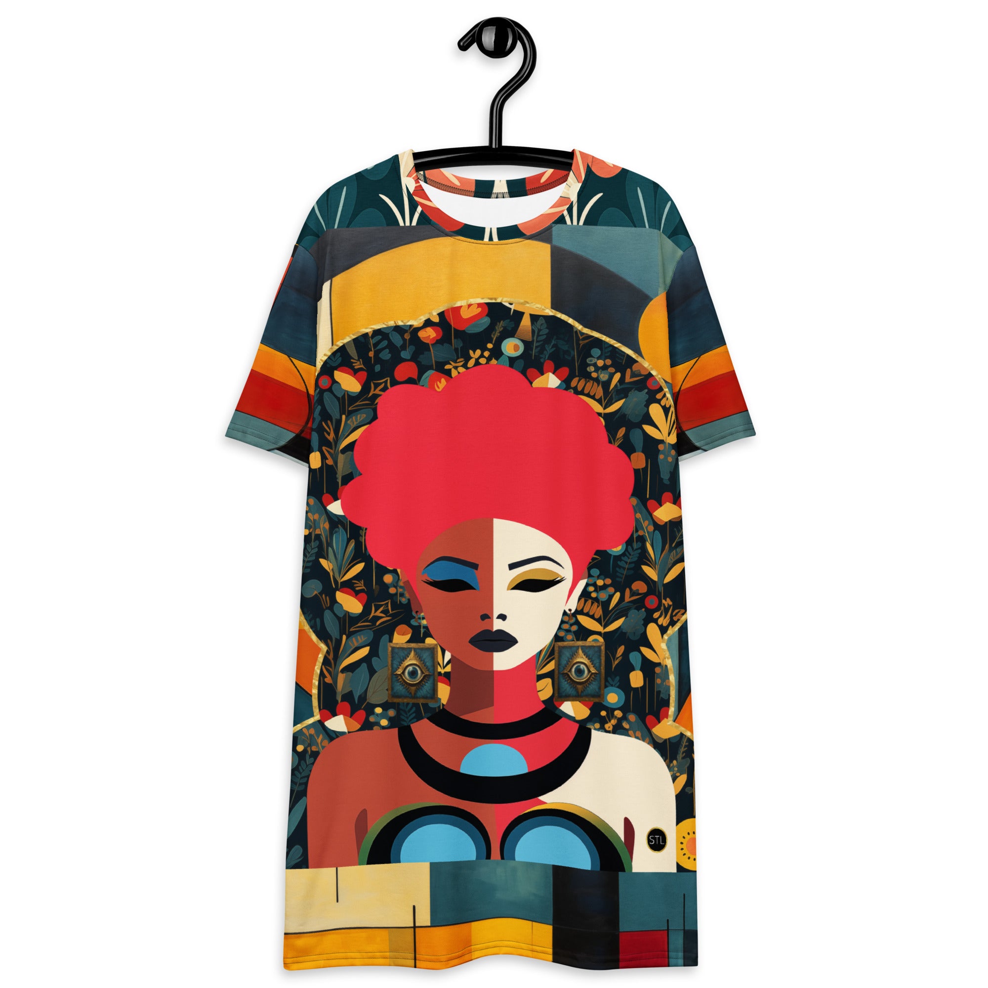 Mixed Girl Cubist Drawing T-shirt dress