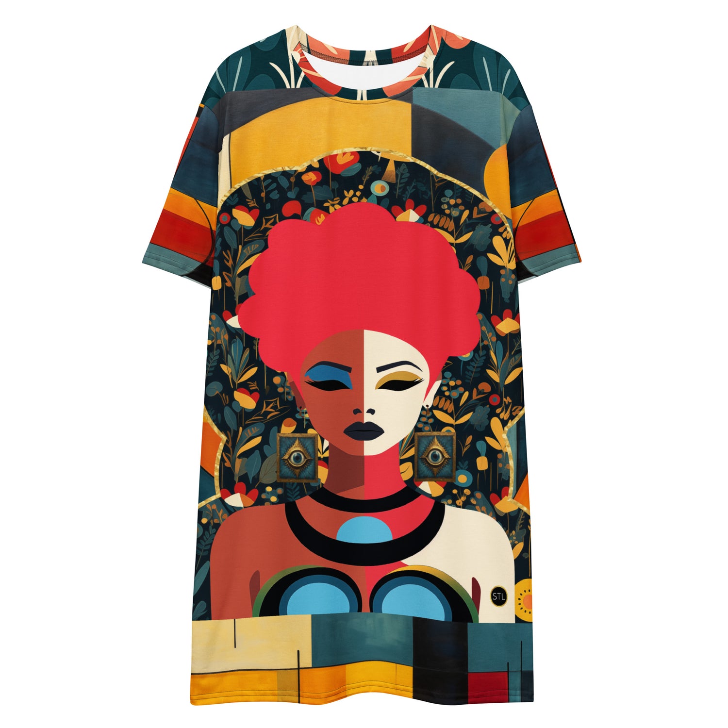 Mixed Girl Cubist Drawing T-shirt dress