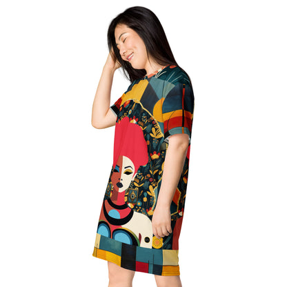 Mixed Girl Cubist Drawing T-shirt dress