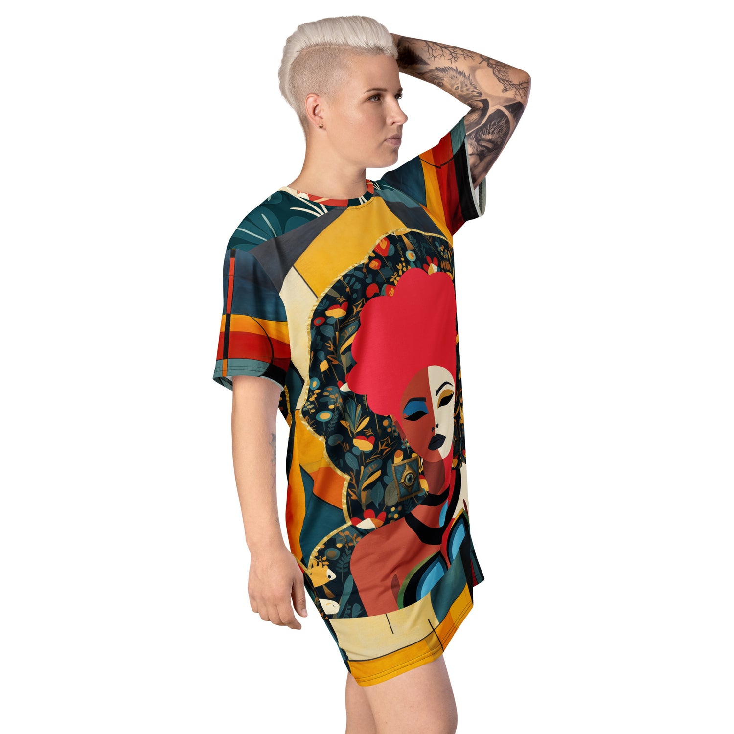 Mixed Girl Cubist Drawing T-shirt dress