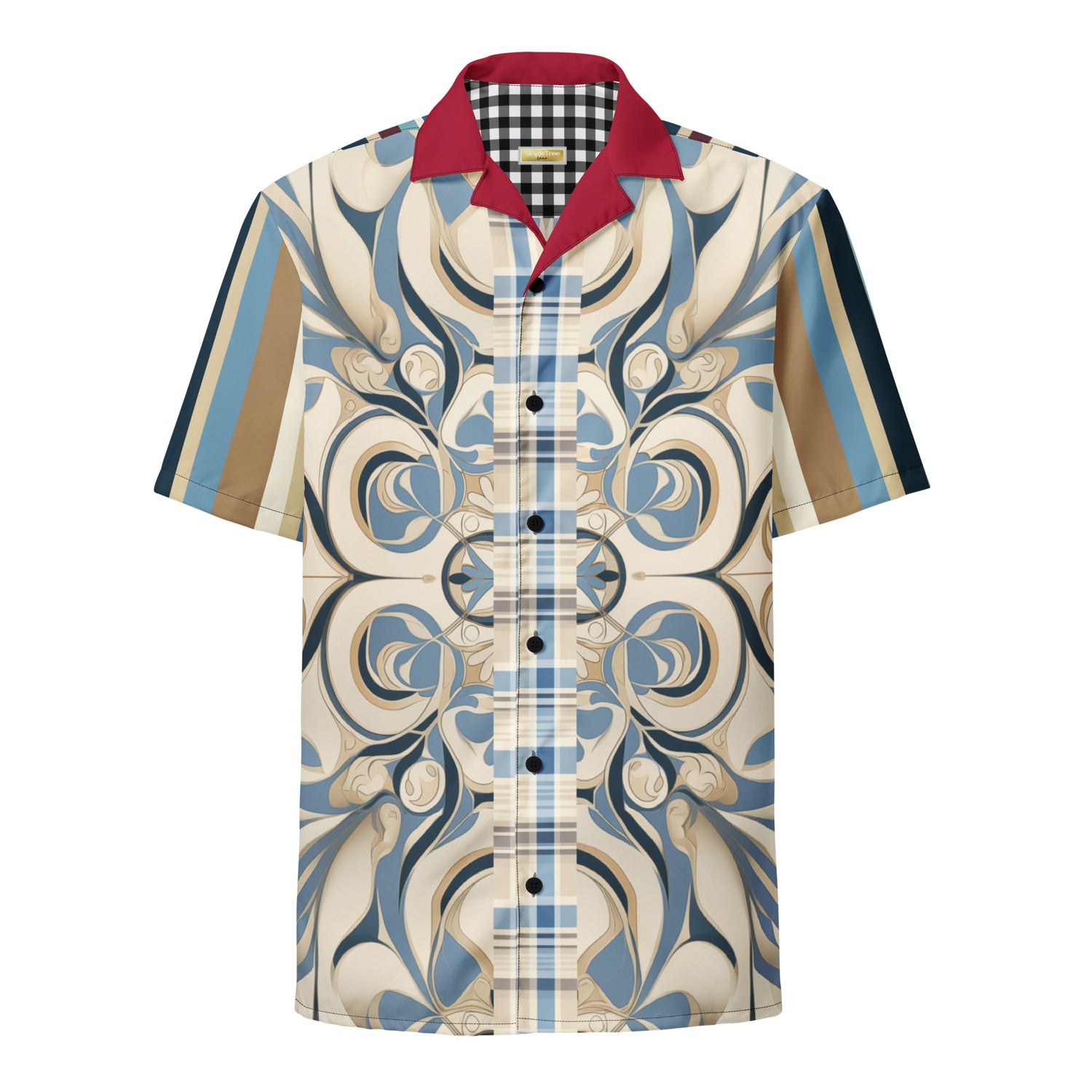 Blue Charlemagne Floral Eco-Poly S/S Unisex Button Front Shirt