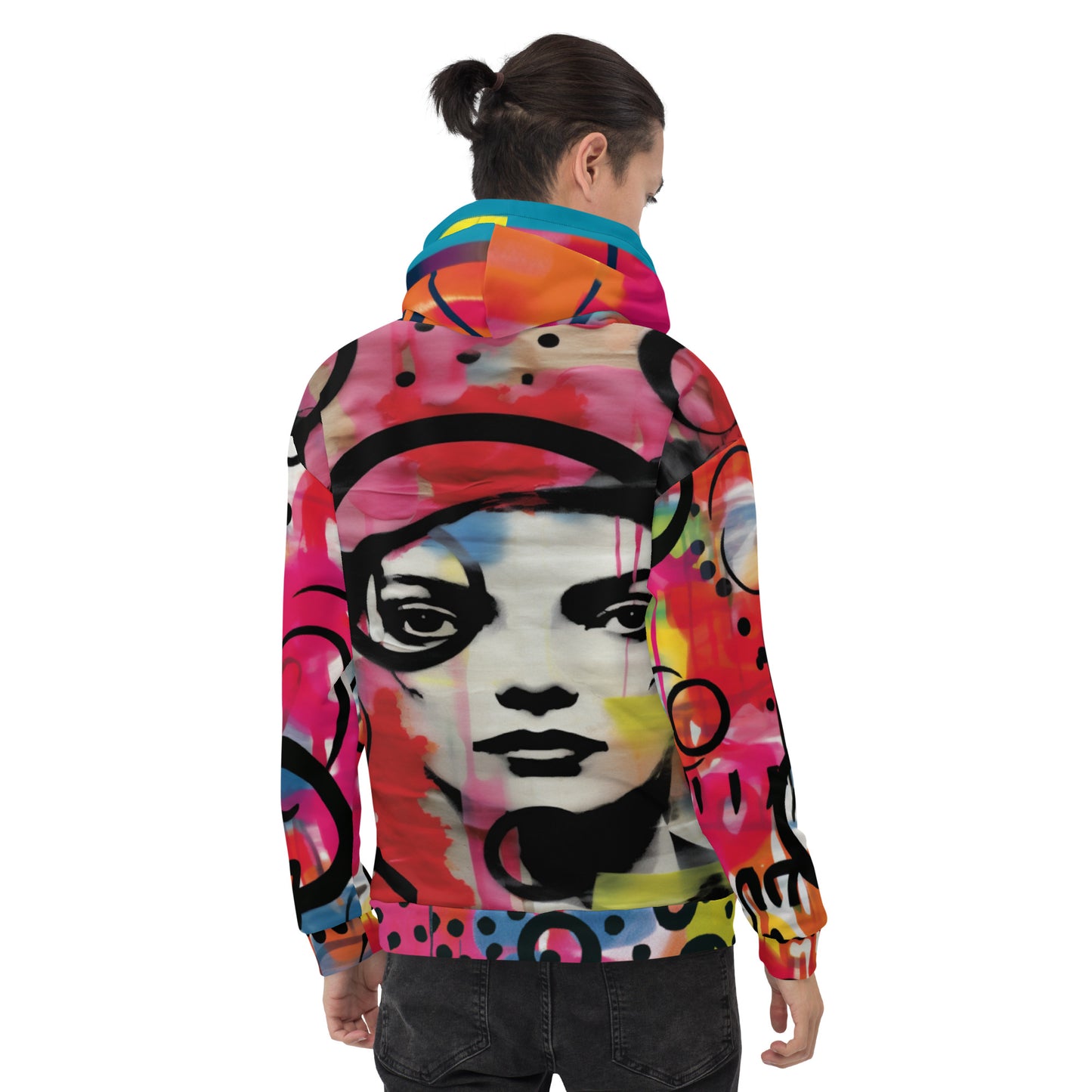 Chica espacial en sudadera con capucha unisex geométrica abstracta rosa
