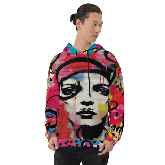 Chica espacial en sudadera con capucha unisex geométrica abstracta rosa