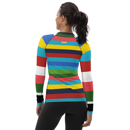 Caribbean Blue Rainbow Rugby Stripe Rash Guard