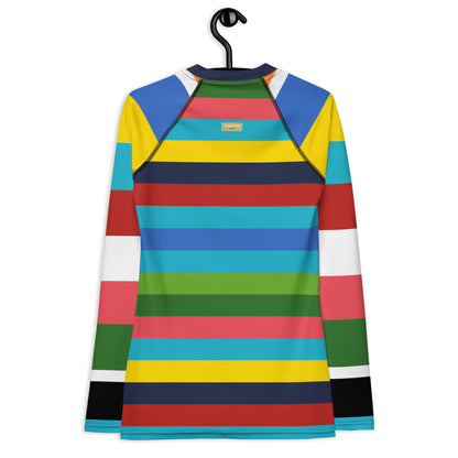 Caribbean Blue Rainbow Rugby Stripe Rash Guard