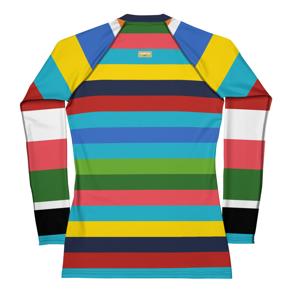 Caribbean Blue Rainbow Rugby Stripe Rash Guard