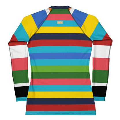 Caribbean Blue Rainbow Rugby Stripe Rash Guard