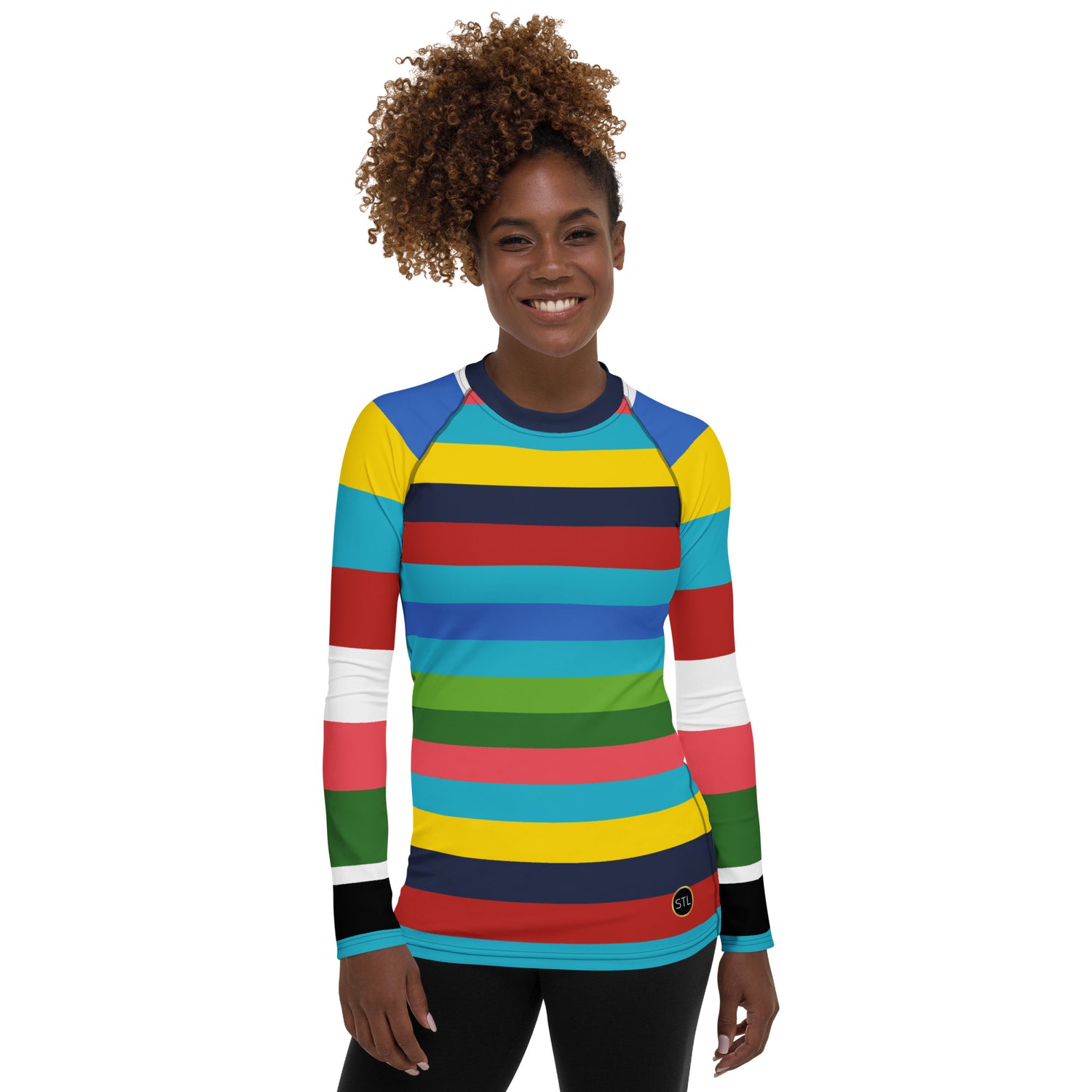 Caribbean Blue Rainbow Rugby Stripe Rash Guard