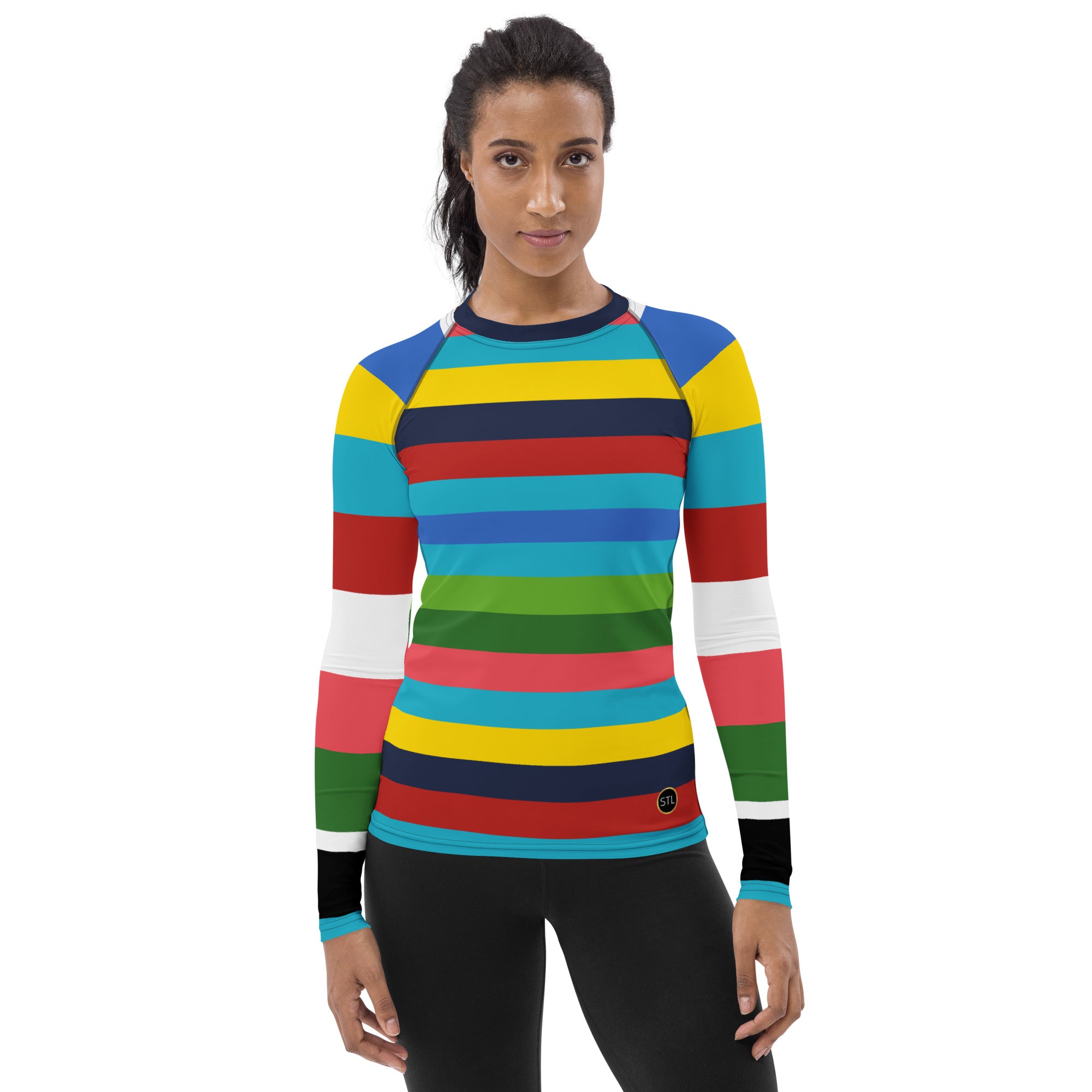 Caribbean Blue Rainbow Rugby Stripe Rash Guard