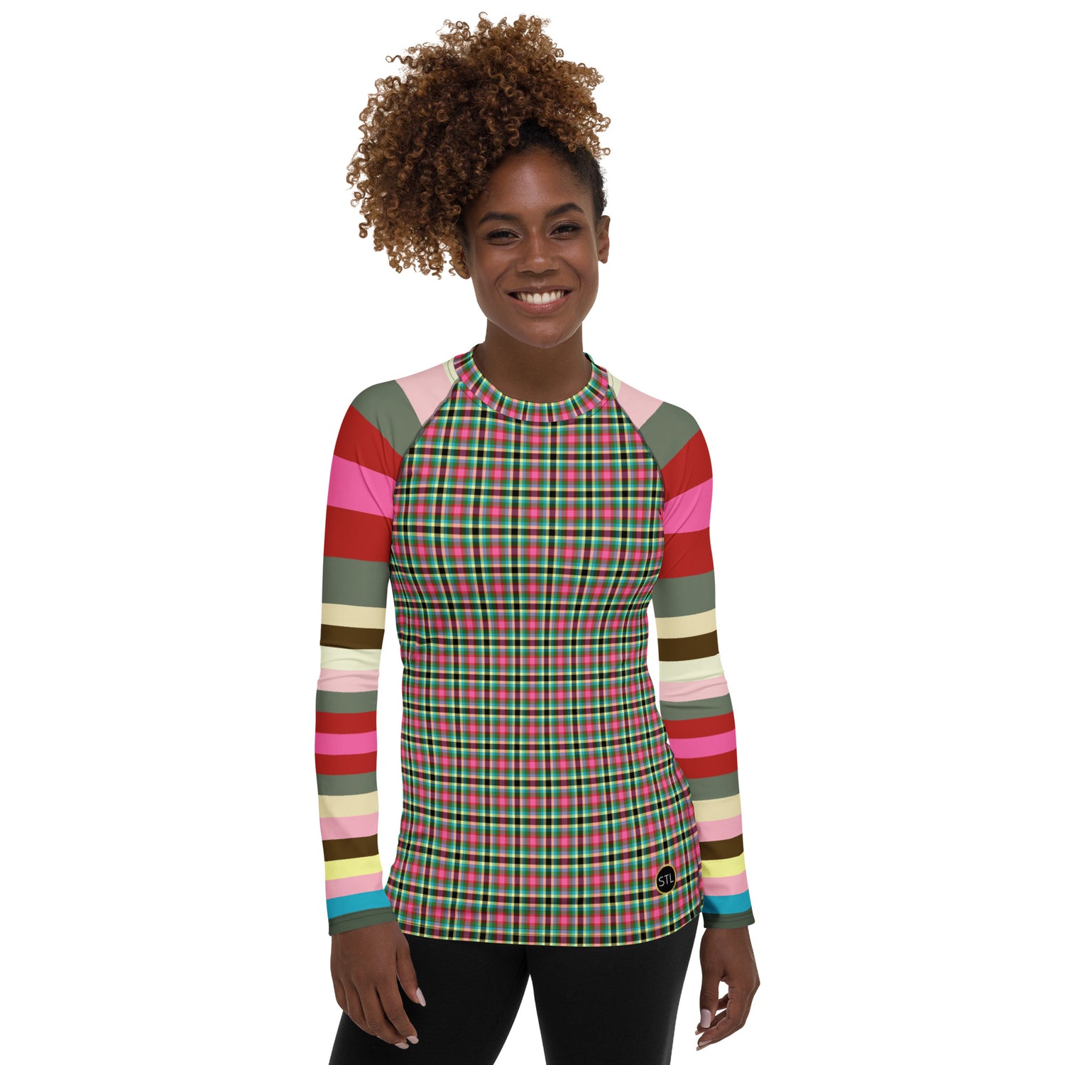 Pink Haberdash Plaid Rugby Stripe Rash Guard