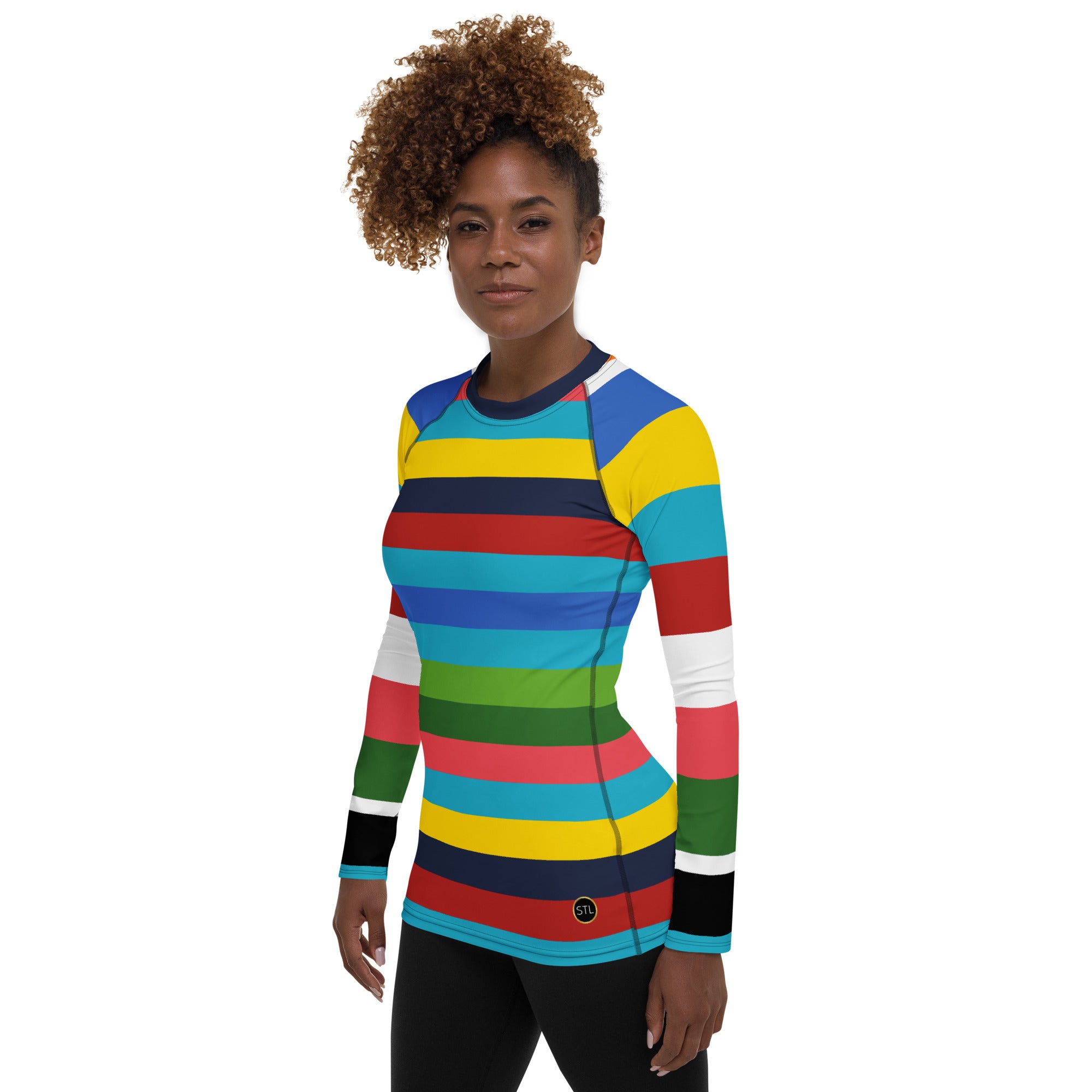 Caribbean Blue Rainbow Rugby Stripe Rash Guard