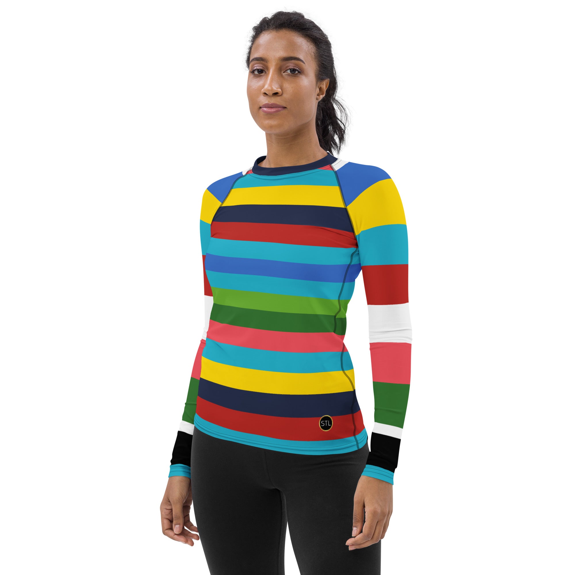 Caribbean Blue Rainbow Rugby Stripe Rash Guard