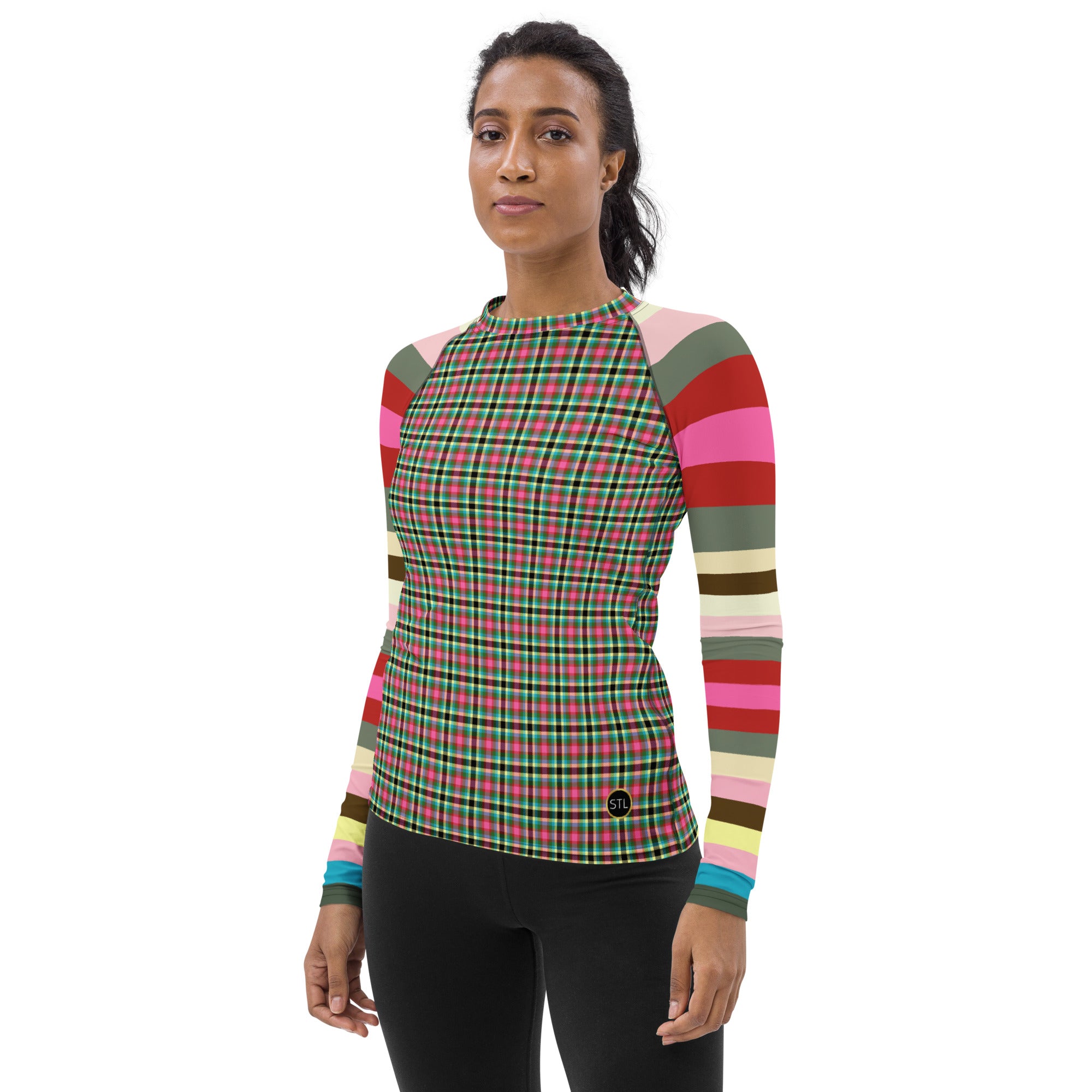 Pink Haberdash Plaid Rugby Stripe Rash Guard