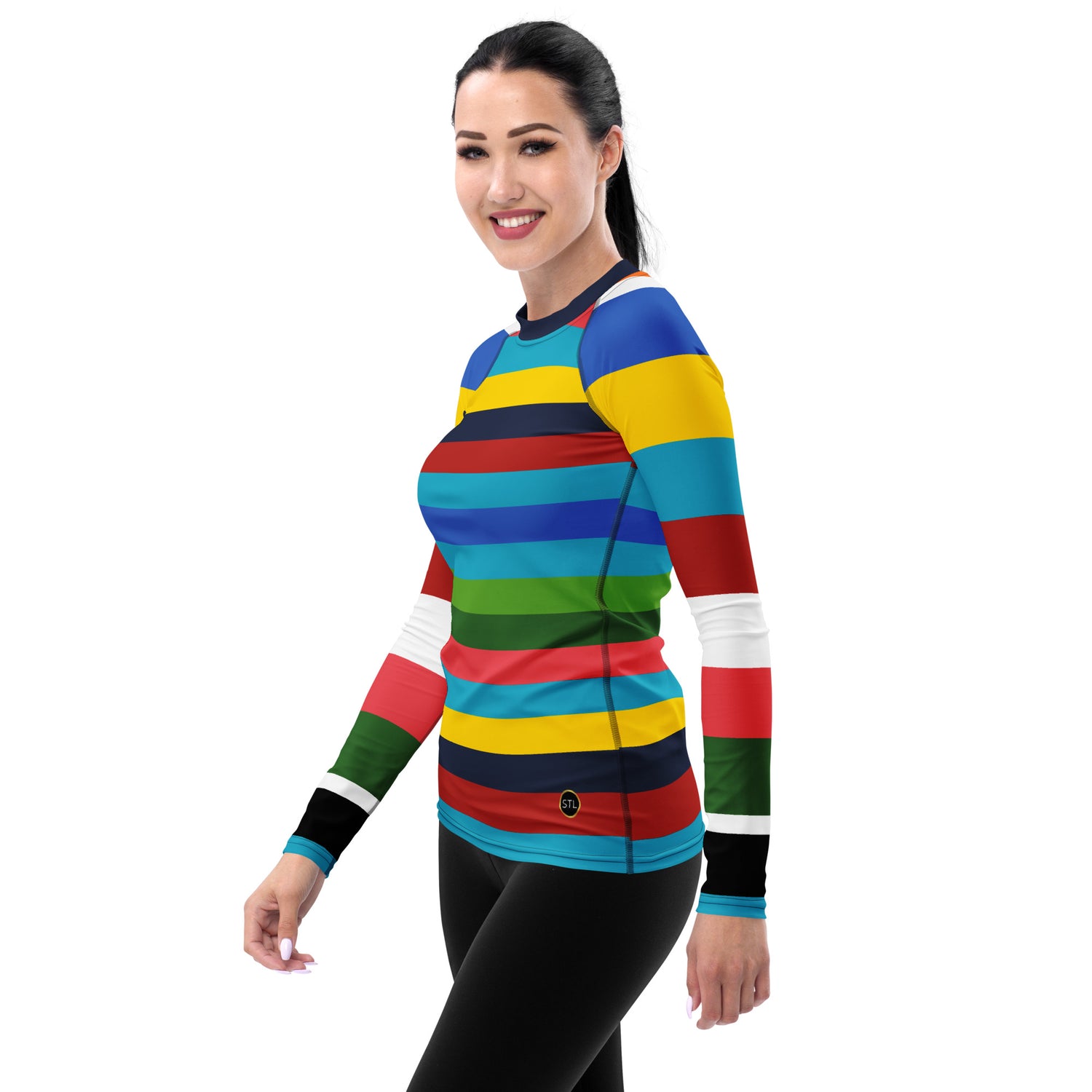 Caribbean Blue Rainbow Rugby Stripe Rash Guard