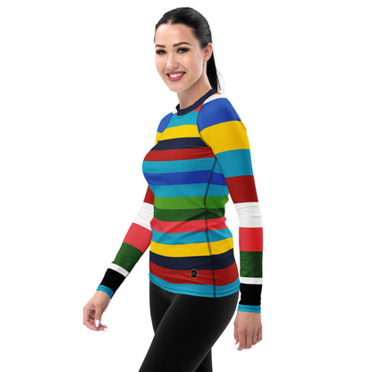 Caribbean Blue Rainbow Rugby Stripe Rash Guard