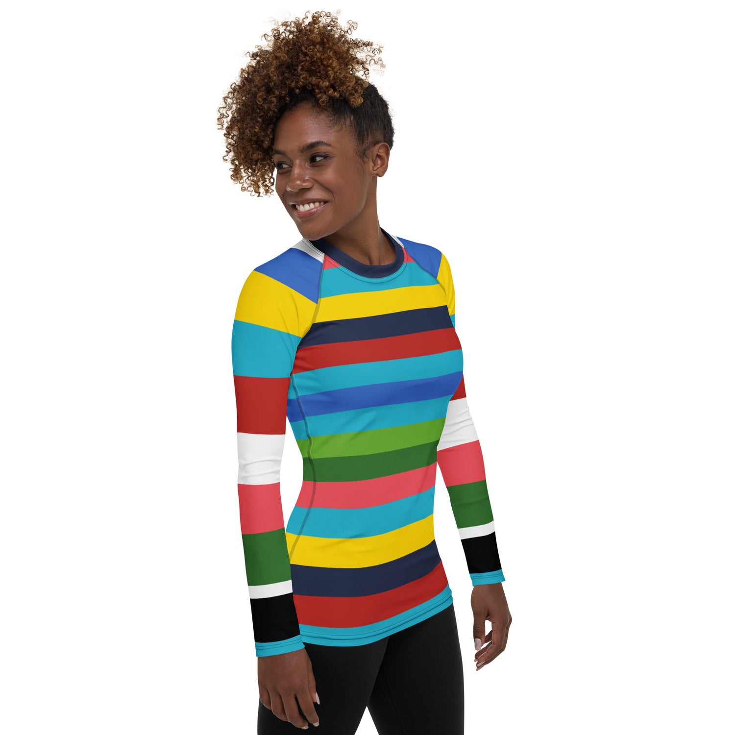 Caribbean Blue Rainbow Rugby Stripe Rash Guard